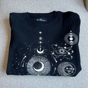 BlindRooster Mens Crewneck Pullover Sweatshirt - Black / Celestial Sun And Moon